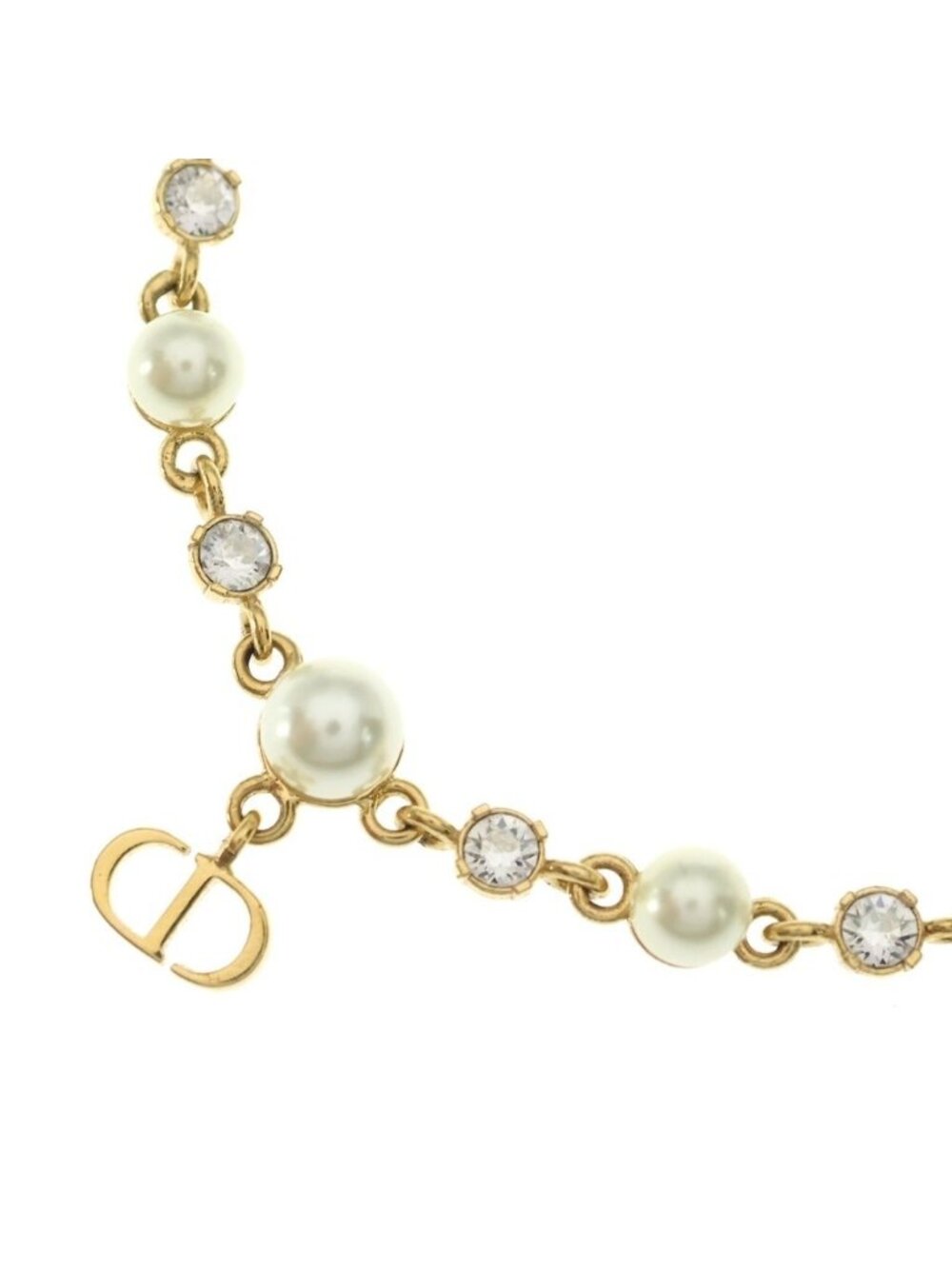 Dior Petit CD Pearl Rhinestone Necklace Gold Plated